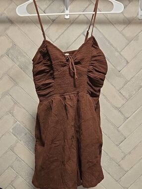 Aerie Brown Textured Keyhole Romper